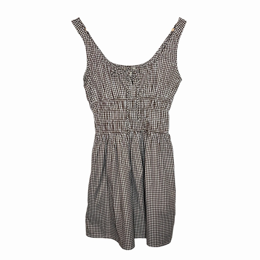 Sim & Sam Brown Gingham Milkmaid Dress Womens Size Small Cottagecore Preppy Mini